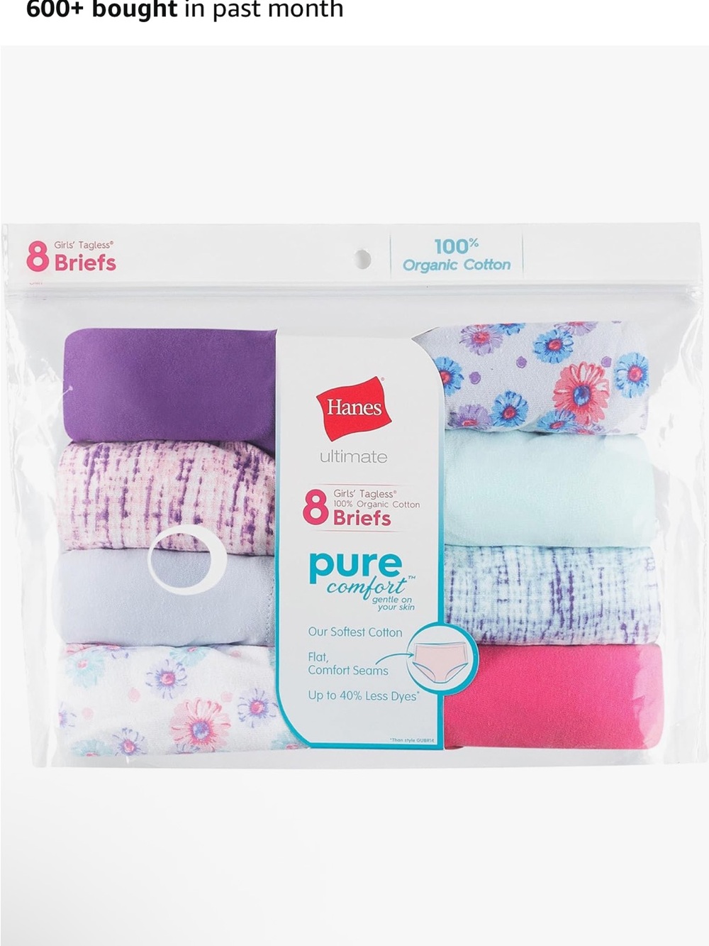 Hanes Girls' 100% Organic Cotton Briefs - Sz 10  ~8 pack